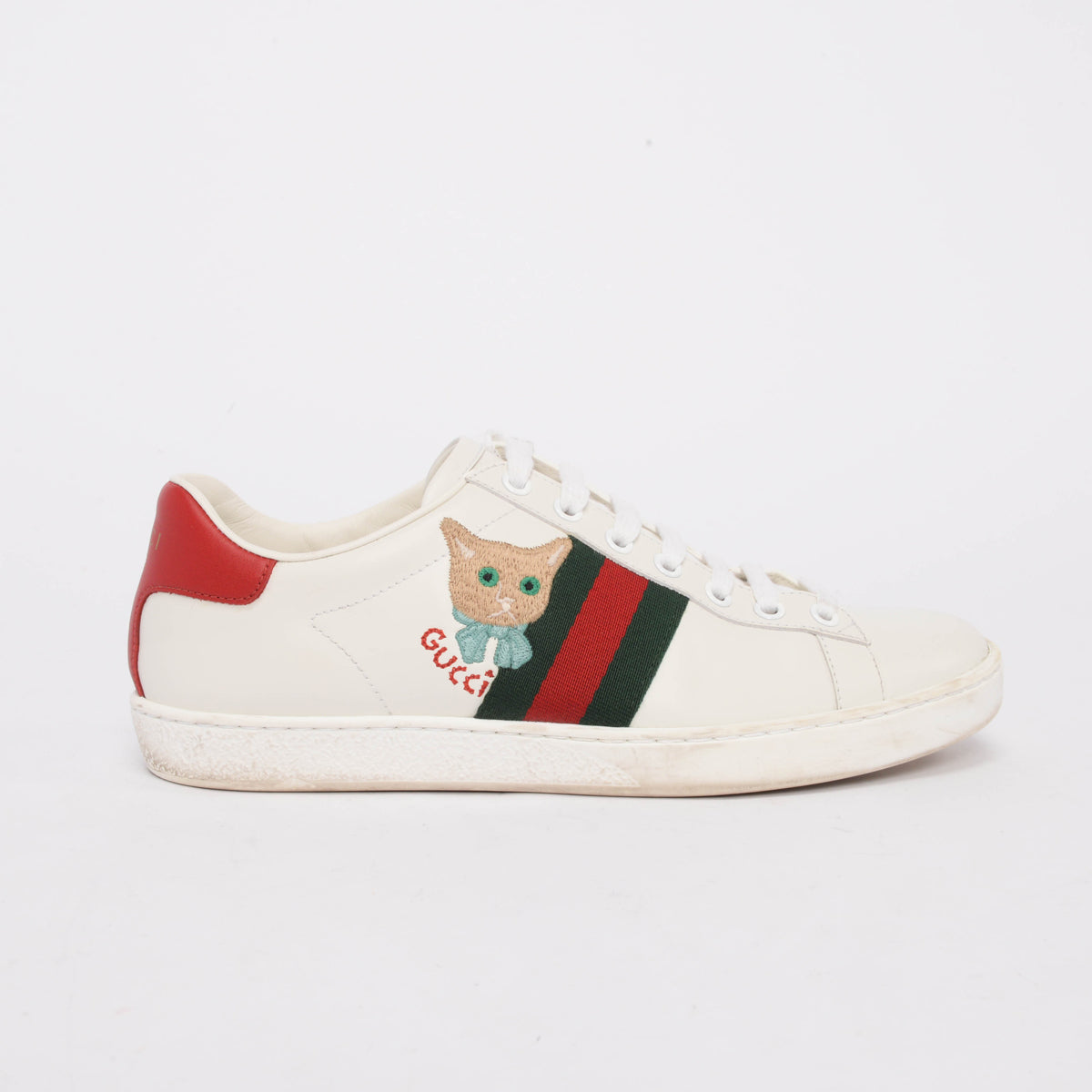 Gucci White Leather Cat Embroidered Ace Sneakers 37.5