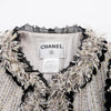 Chanel Grey Sequin Tweed Sheer Ruffle Trim Jacket FR 40 - Blue Spinach