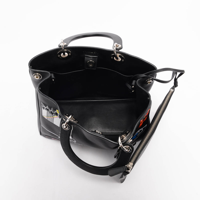 Dior Black Calfskin Paradise Medium Diorissimo Tote - Blue Spinach