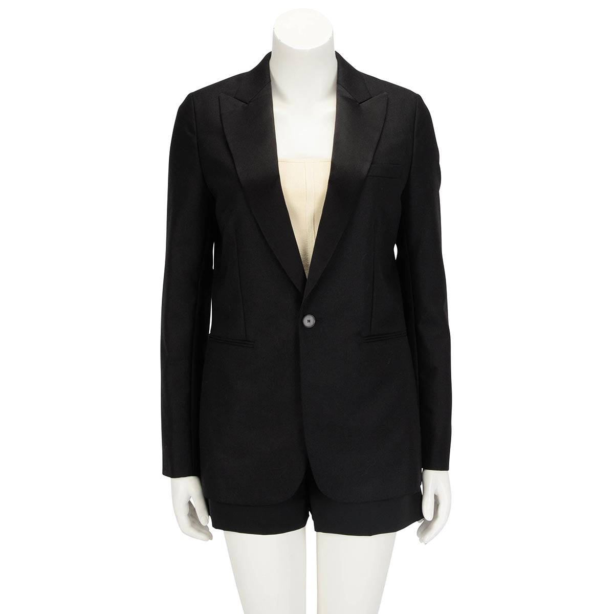 Dior Black Wool Satin Lapel Blazer FR 38