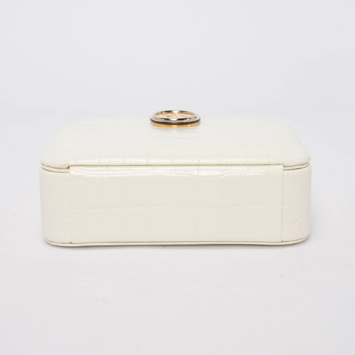 Lanvin White Croc Embossed Bento Box Top Handle Bag