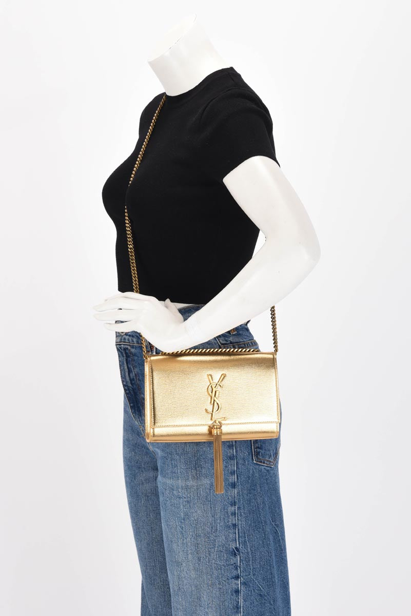 Saint Laurent Gold Metallic Calfskin Small Kate Tassel Bag