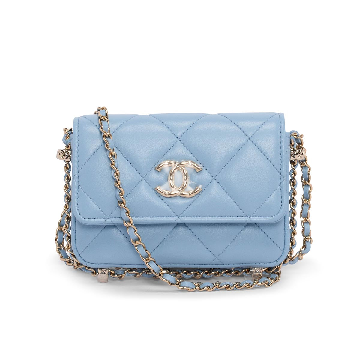 Chanel Light Blue Calfskin Clutch With Chain Wallet