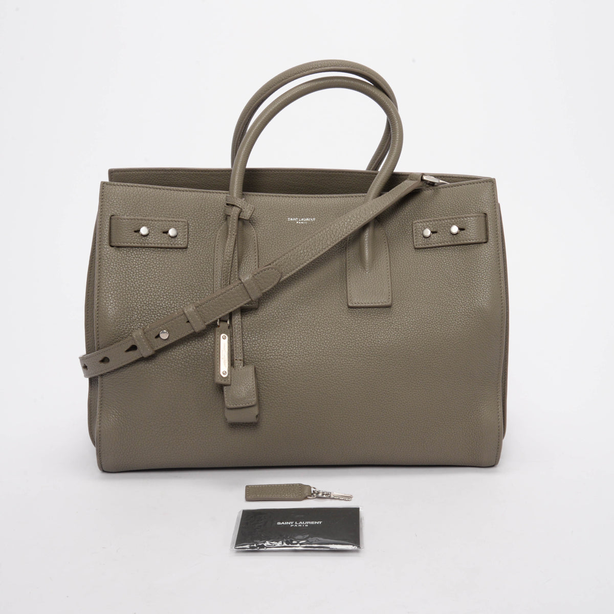 Saint Laurent Light Khaki Grained Calfskin Large Sac de Jour Tote