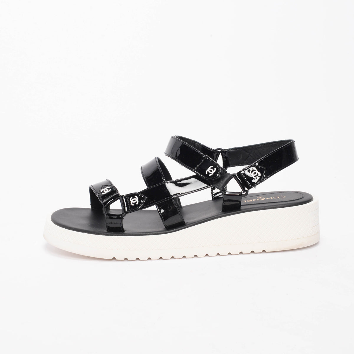 Chanel Black & White Rubber & Patent Dad Sandals 42