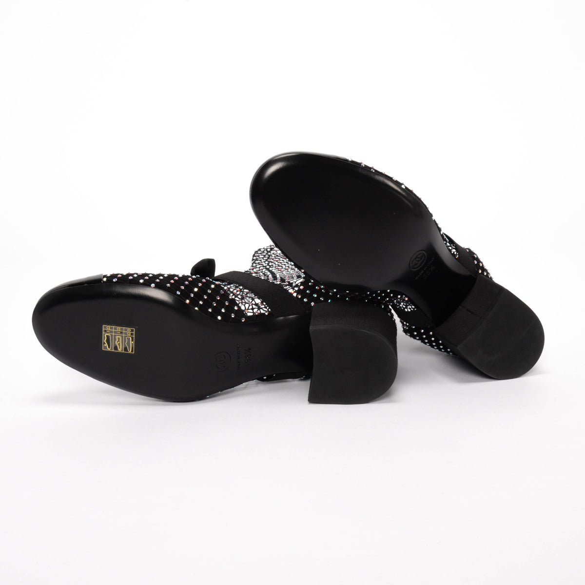 Chanel Black Crystal Net Mary Jane Short Boots 38.5