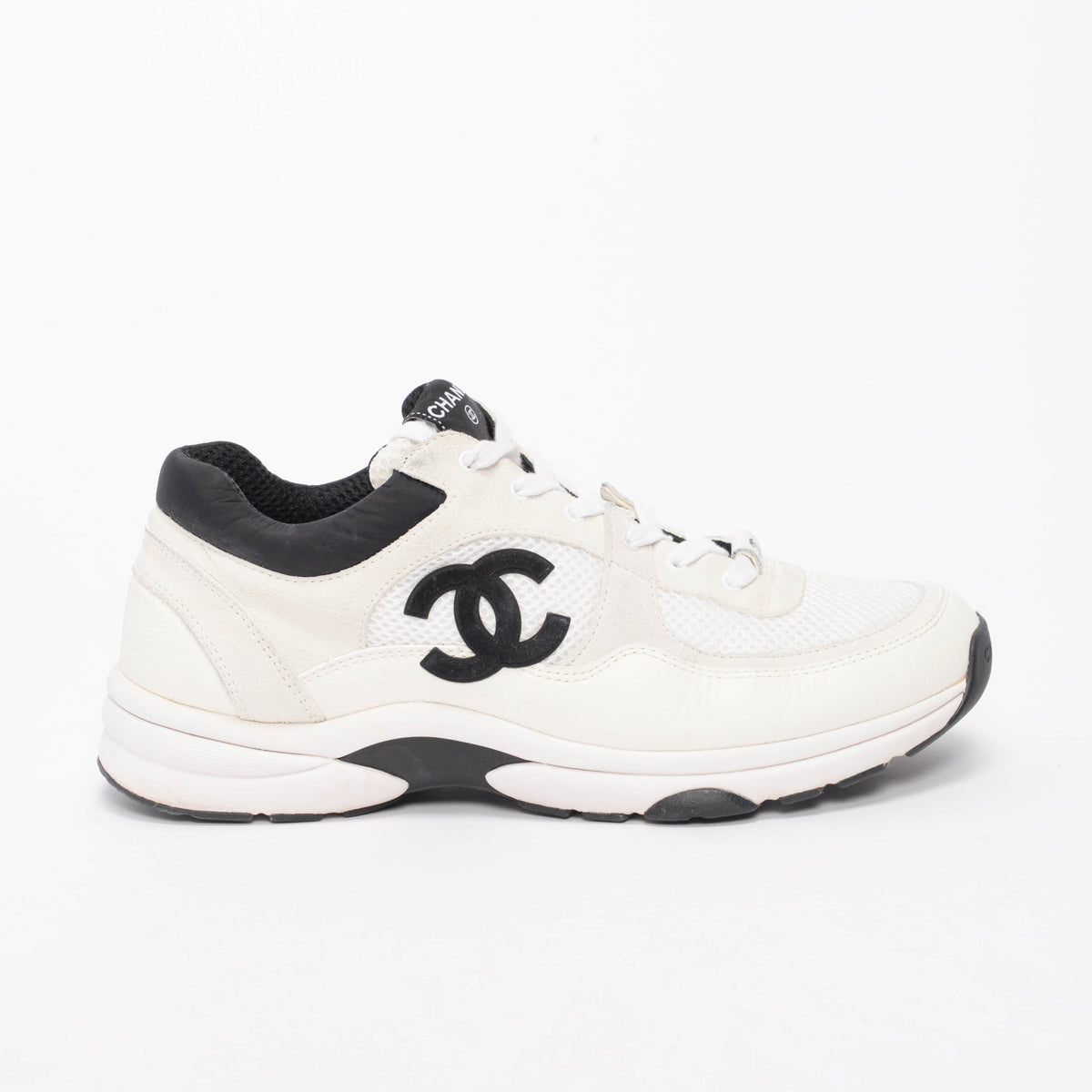 Chanel White & Black Mixed Fibers CC Sneakers 42