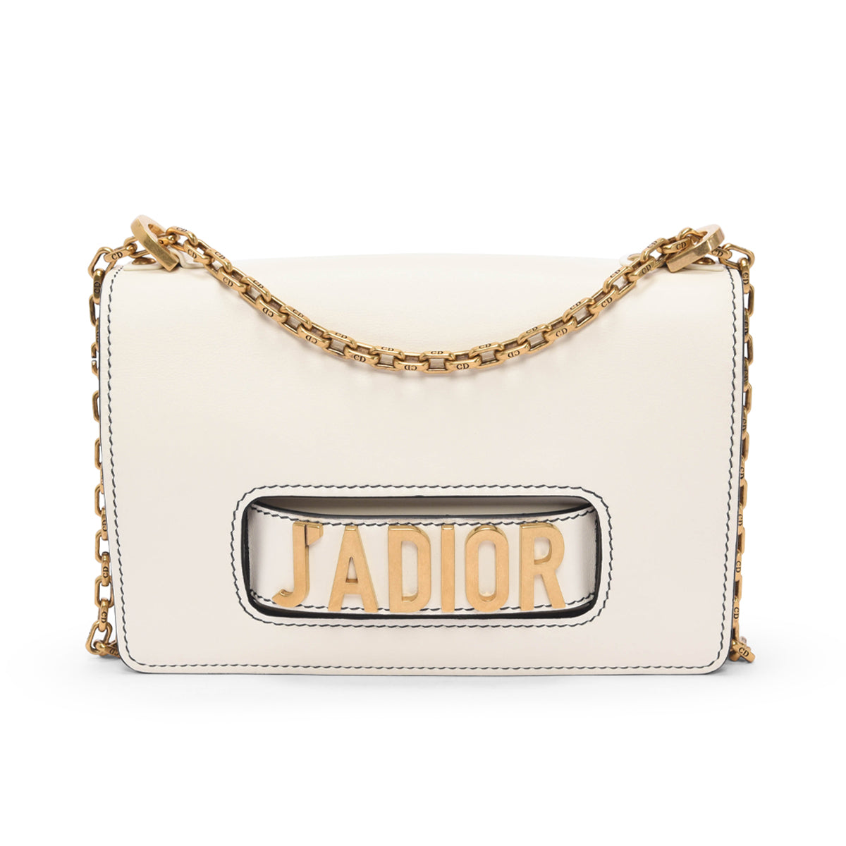 Dior White Calfskin Medium J'Adior Chain Flap Bag