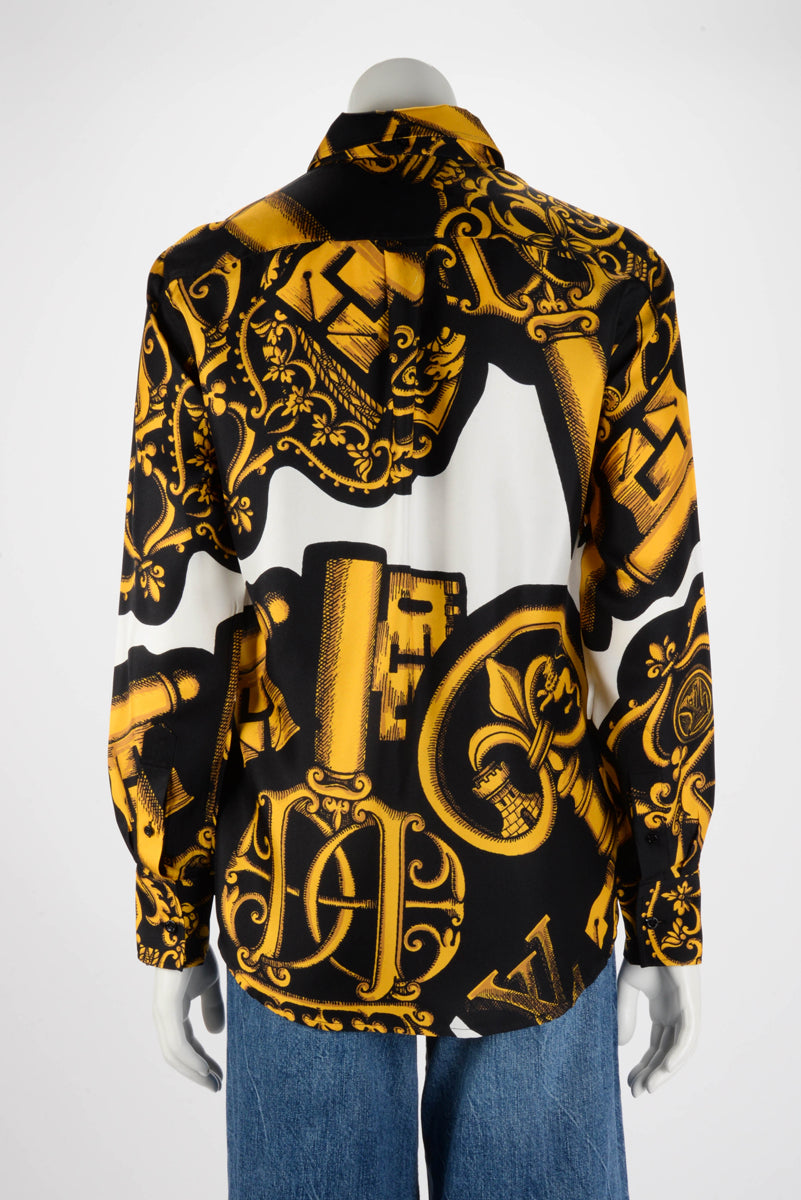 Louis Vuitton Black & Gold Silk Fornasetti Keys Shirt FR 36