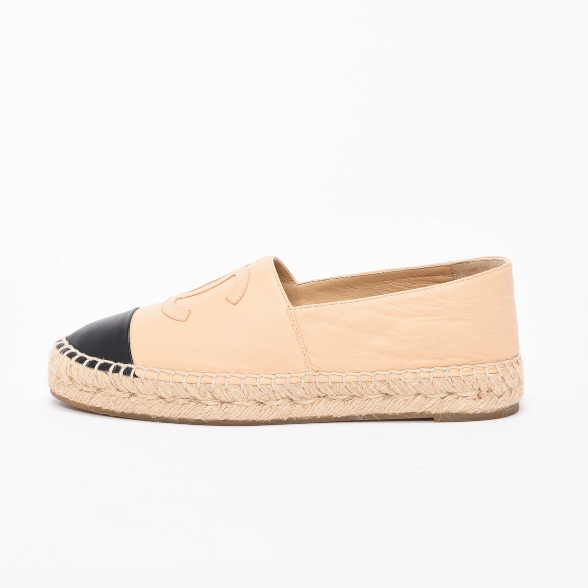 Chanel Beige & Black Lambskin CC Espadrilles 36