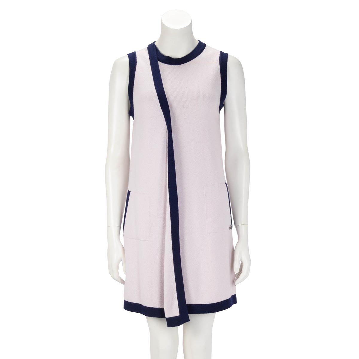 Chanel Lilac & Navy Cashmere Wrap Front Dress FR 40