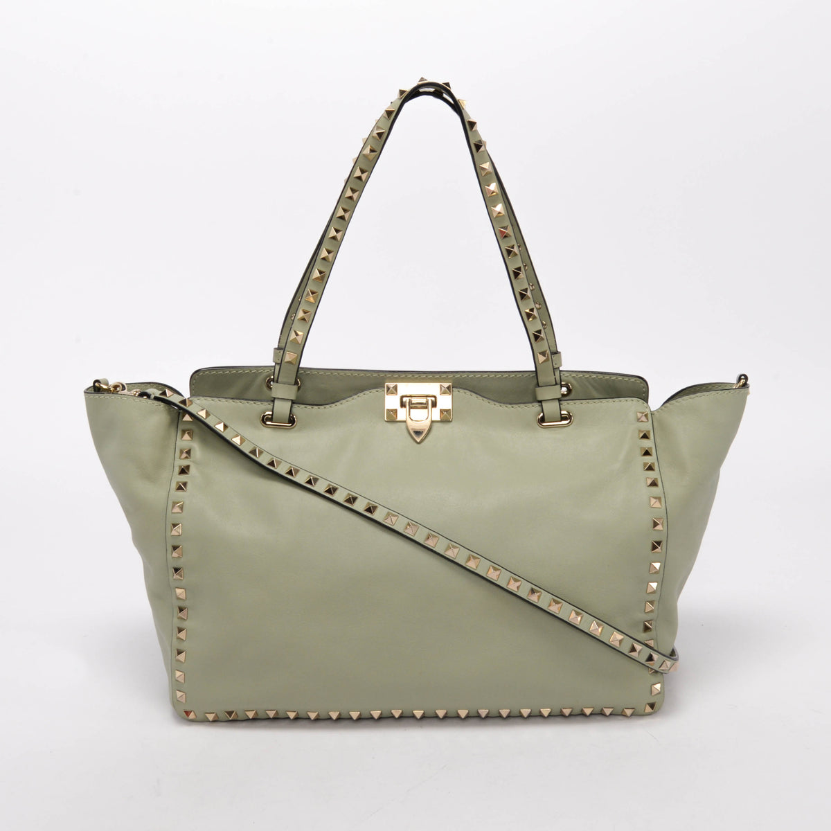 Valentino Mint Green Calfskin Medium Rockstud Trapeze Tote