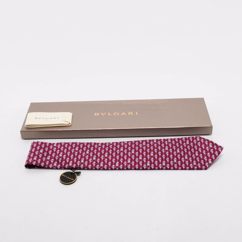 Bulgari Red Pictorial Tie - Blue Spinach