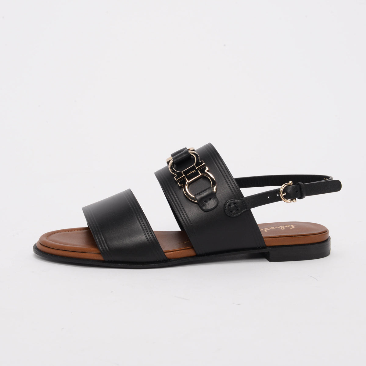 Ferragamo Black Calfskin Chaim Sandals 5.5