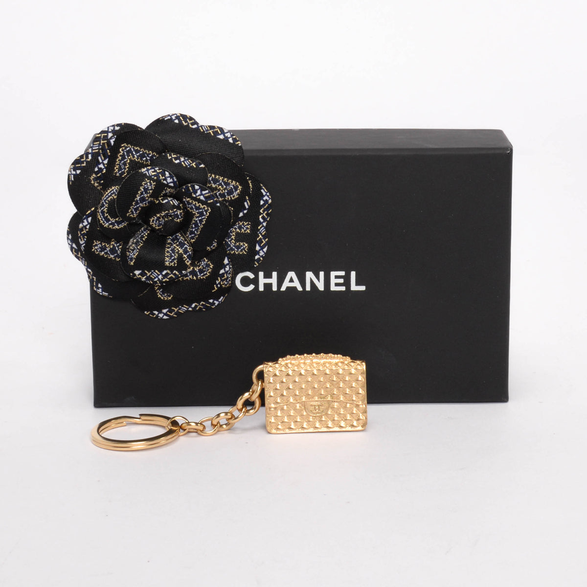 Chanel Light Gold Metal Quilted Flap Bag Key Ring