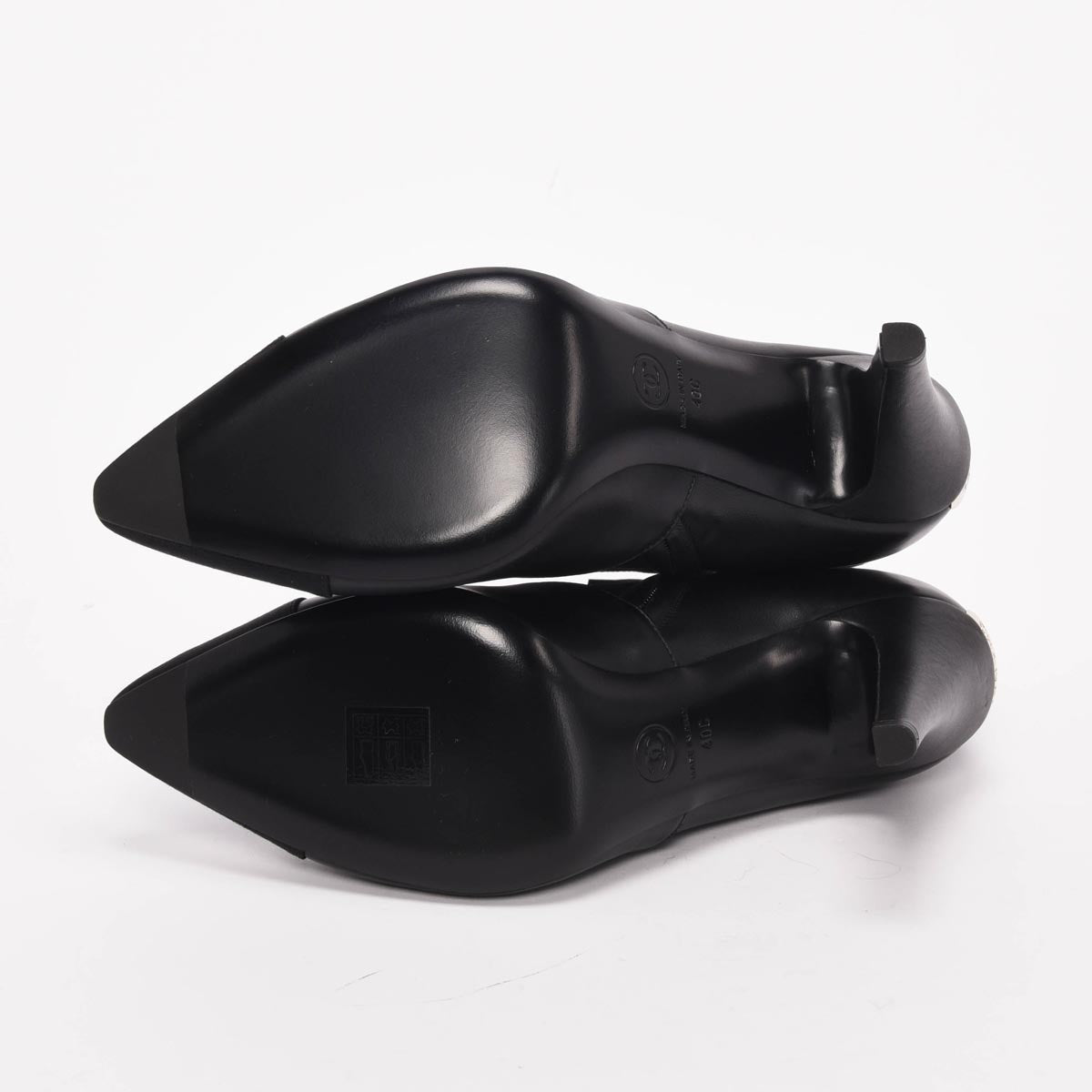 Chanel Black Lambskin Cap Toe Ankle Boots 40