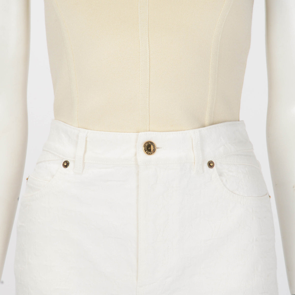 Louis Vuitton White Jacquard Denim Monogram Skirt FR 38
