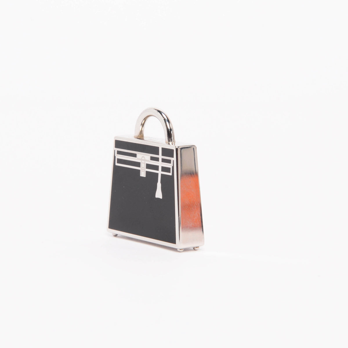 Hermes Black Enamel & Palladium Curiosite Kelly Laque Charm