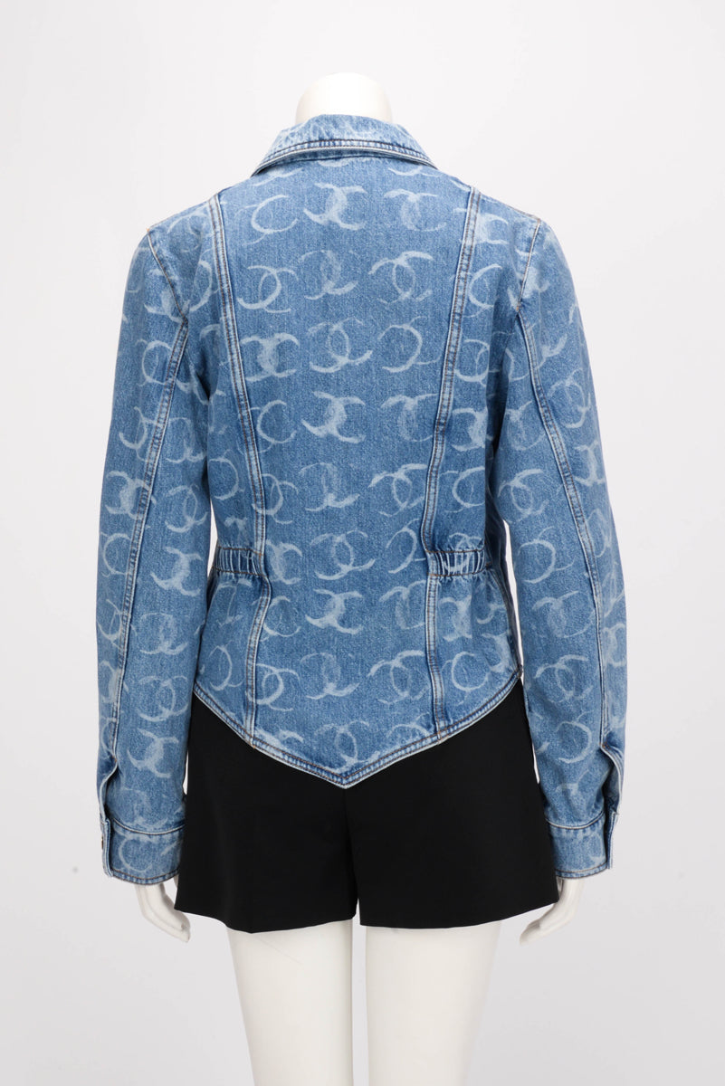 Chanel Light Blue Denim CC Double Breasted Jacket FR 36