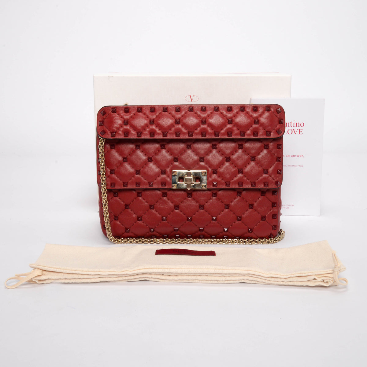 Valentino Red Calfskin Medium Rockstud On Love Bag