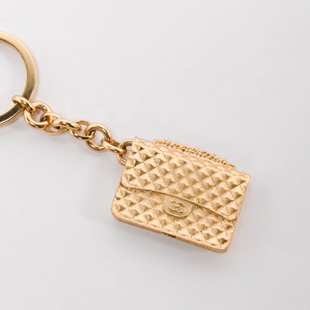 Chanel Light Gold Metal Quilted Flap Bag Key Ring