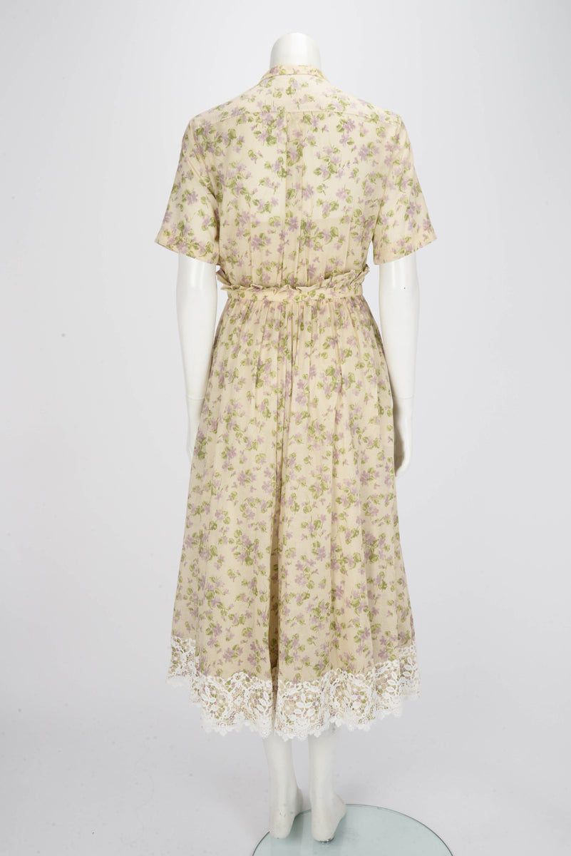 Dior Beige Cotton Picnic Garden Lace Trim Dress FR 40