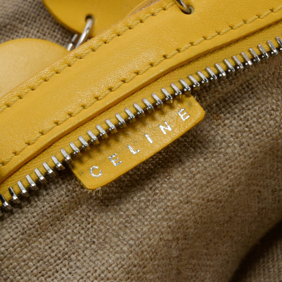 Celine Vintage Yellow Canvas & Calfskin Cutout Flower Bag