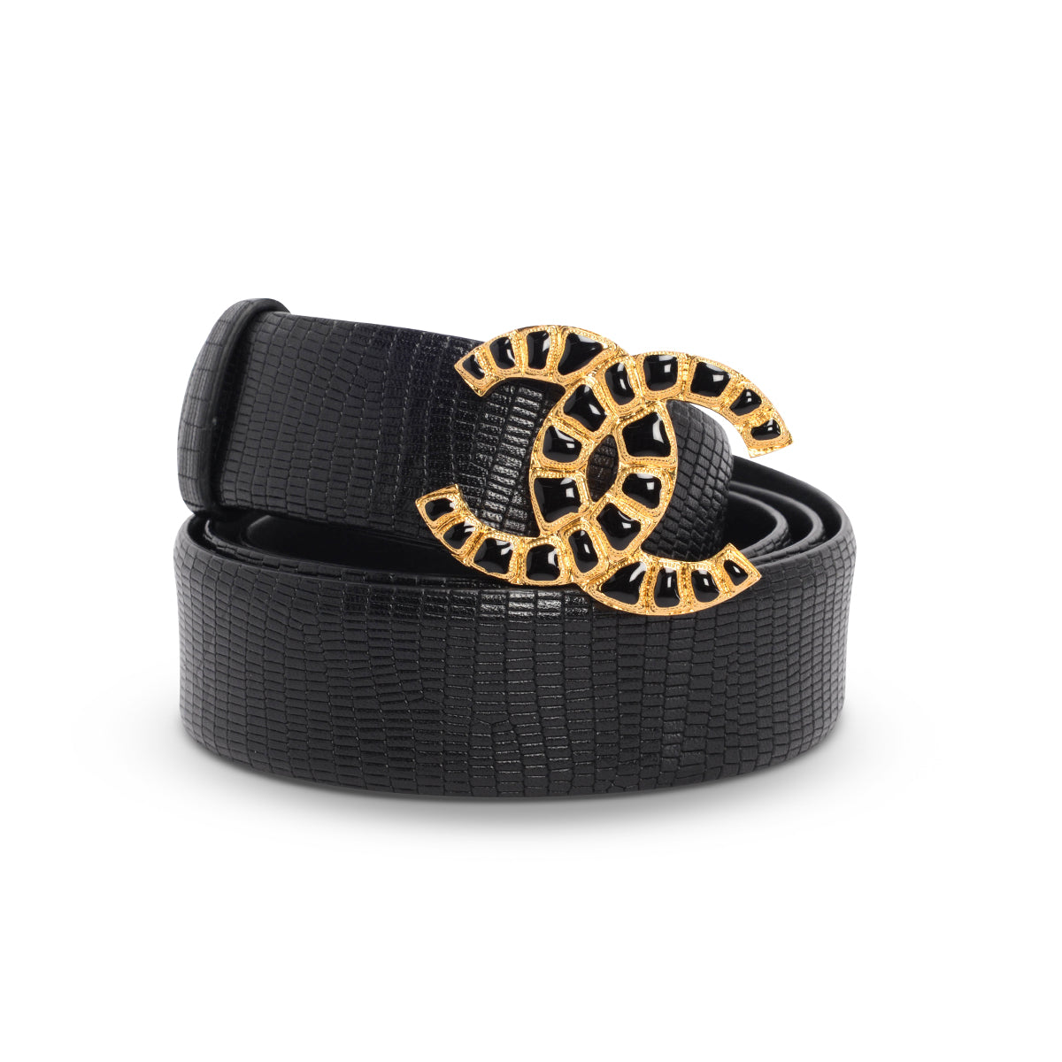 Chanel Black Embossed Leather CC Gripoix Belt