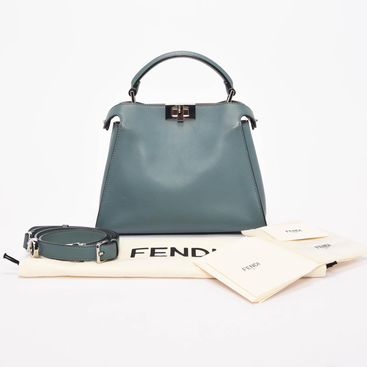 Fendi Mist Green Calfskin Peekaboo Iconic Essentially Bag