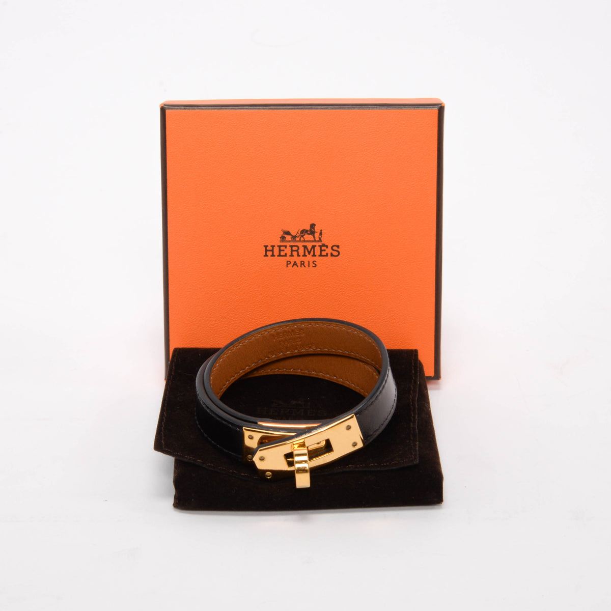 Hermes Black Box Calf Kelly Double Tour Bracelet