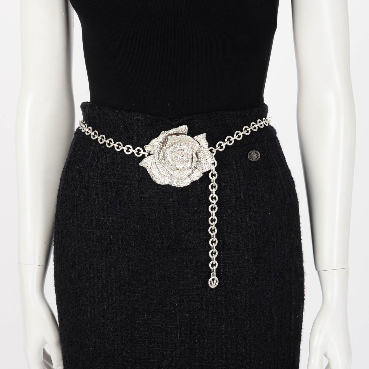 Valentino Silver Crystal Rose Chain Belt