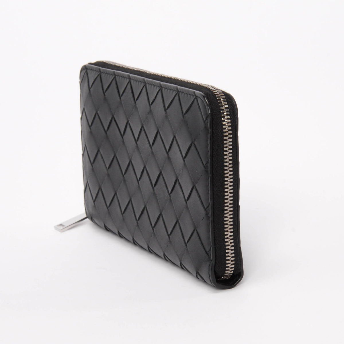 Bottega Veneta Black Intrecciato Zip Around Wallet