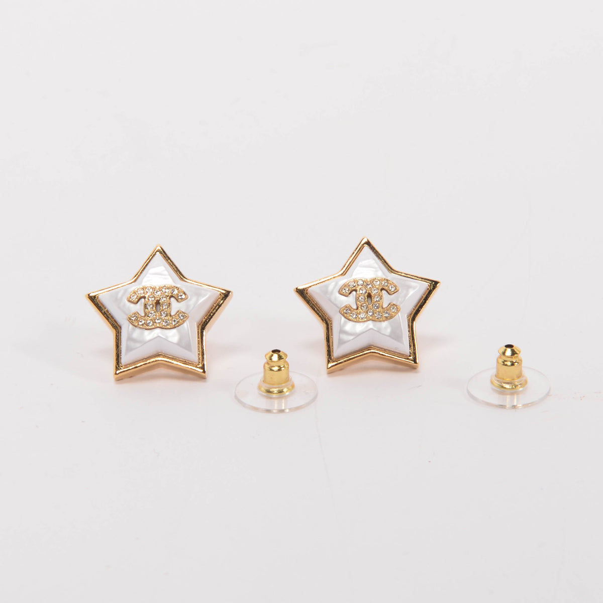 Chanel Gold Pearlescent CC Star Earrings