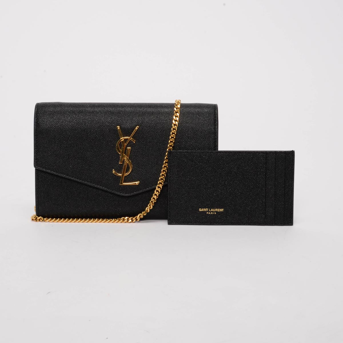 Saint Laurent Black Grain de Poudre Uptown Chain Wallet