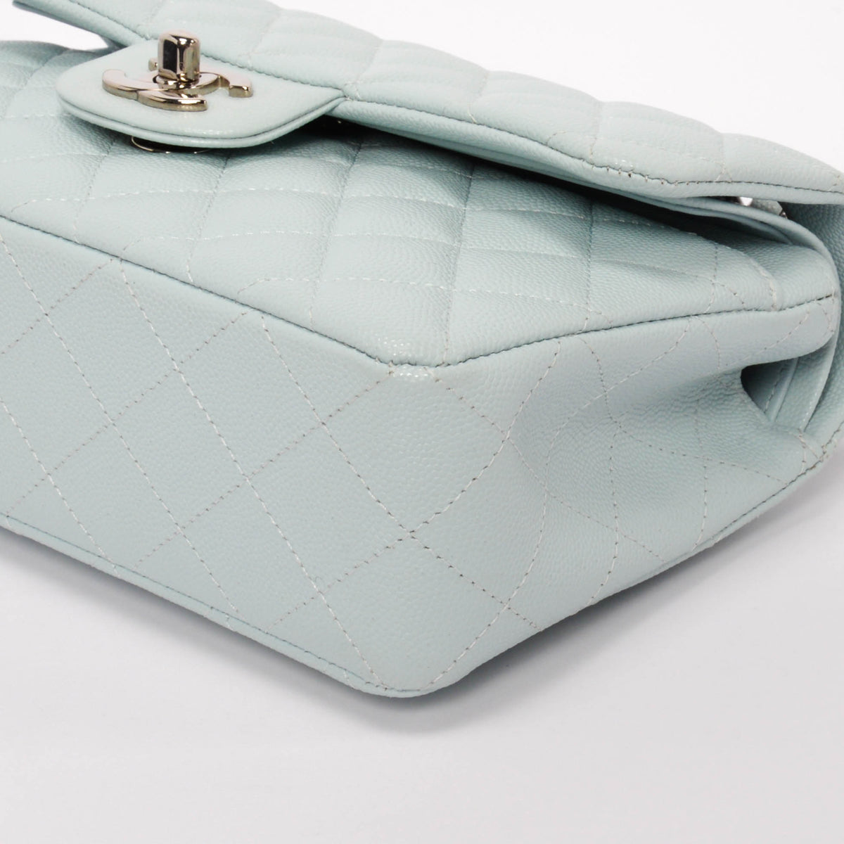 Chanel Light Blue Quilted Caviar Small Classic Flap Bag