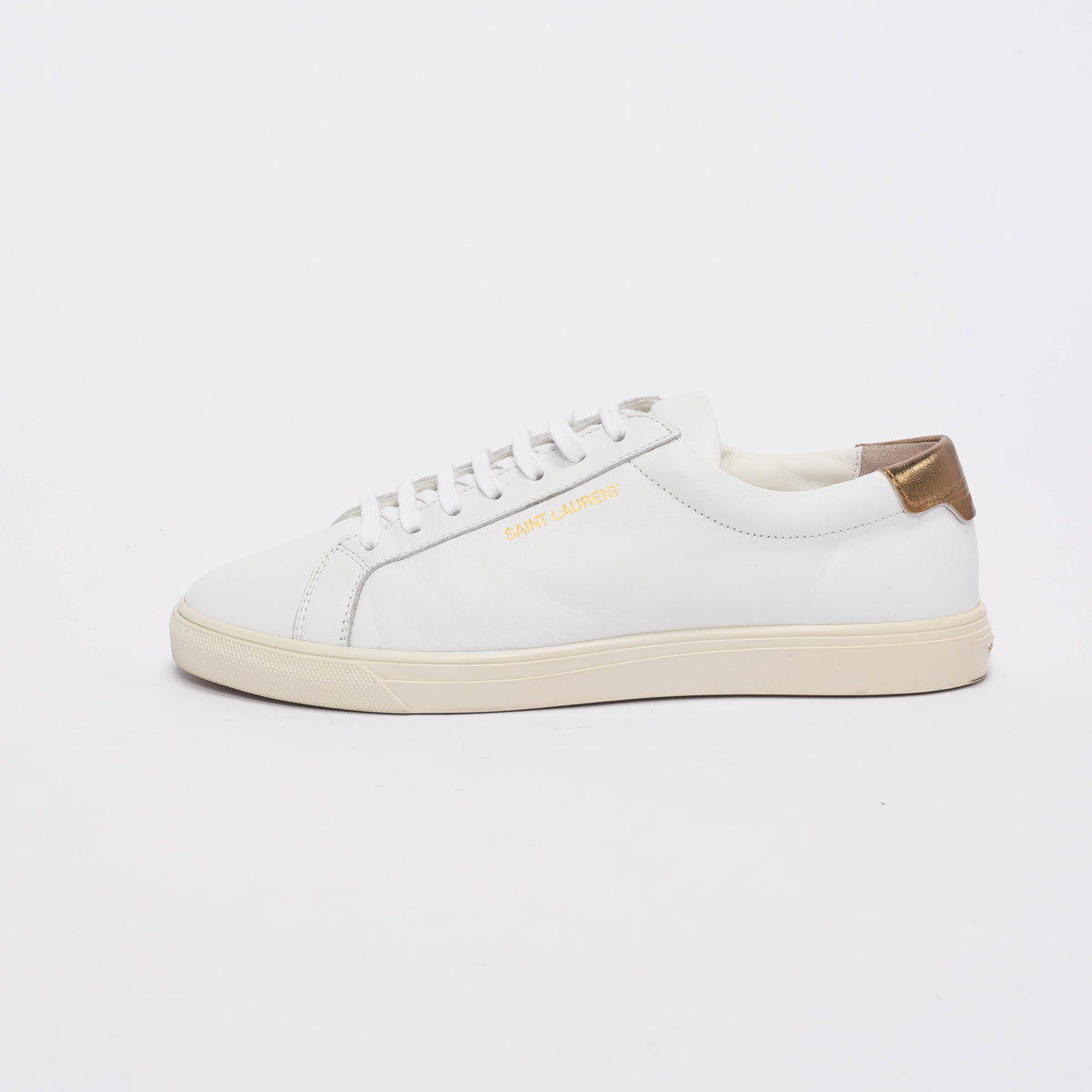 Saint Laurent White & Bronze Leather Andy Sneakers 39