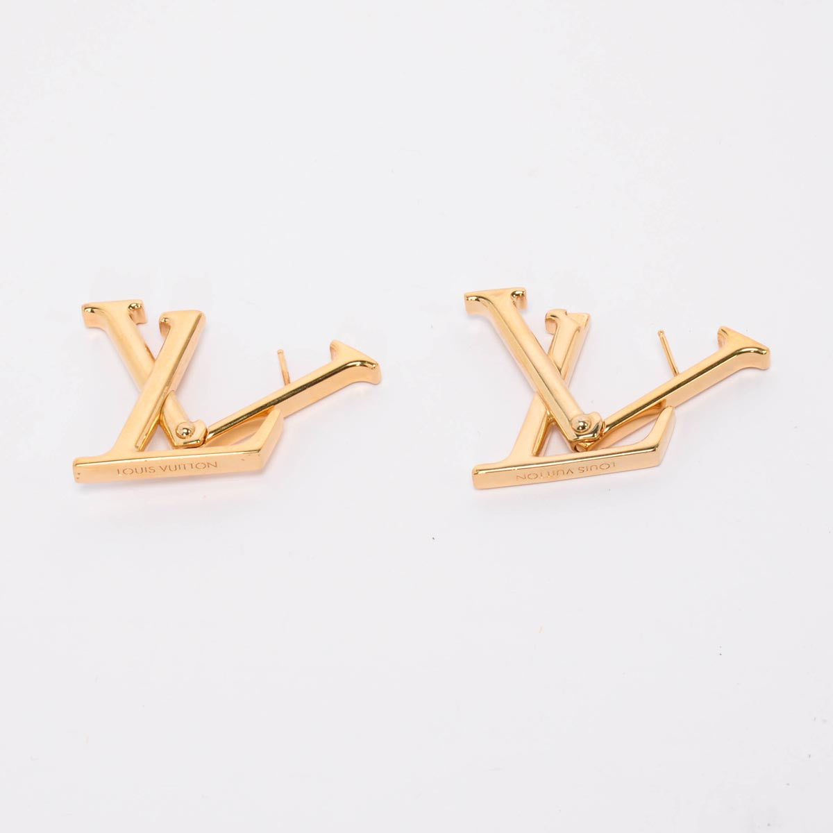 Louis Vuitton Gold Tone Macro LV Earrings