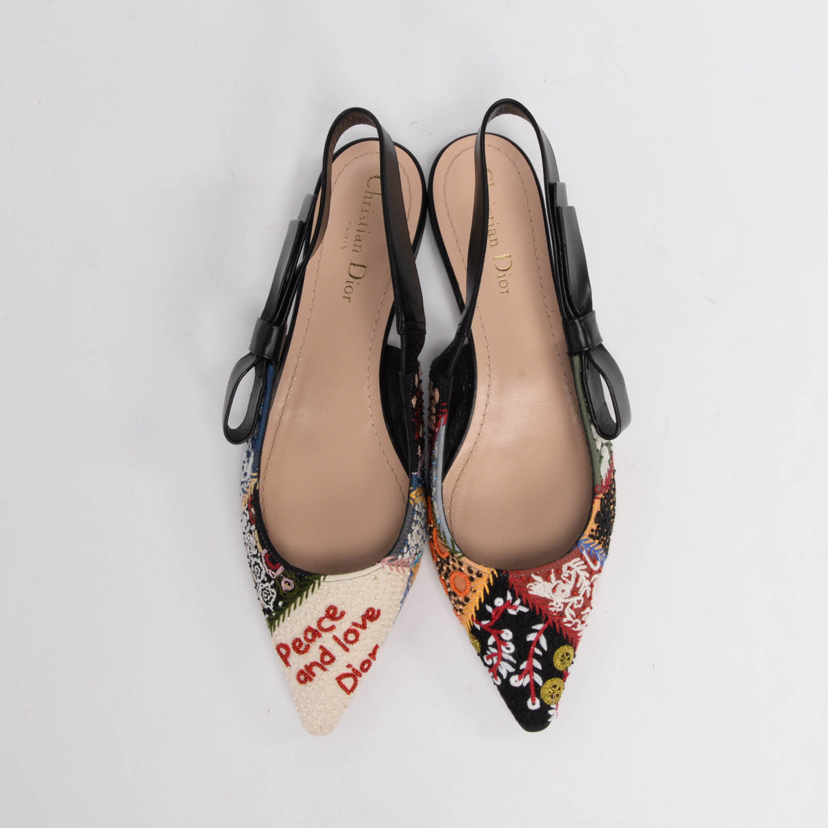 Dior Multi Colour Patch Embroidery Sweet-D Slingback Flats 39