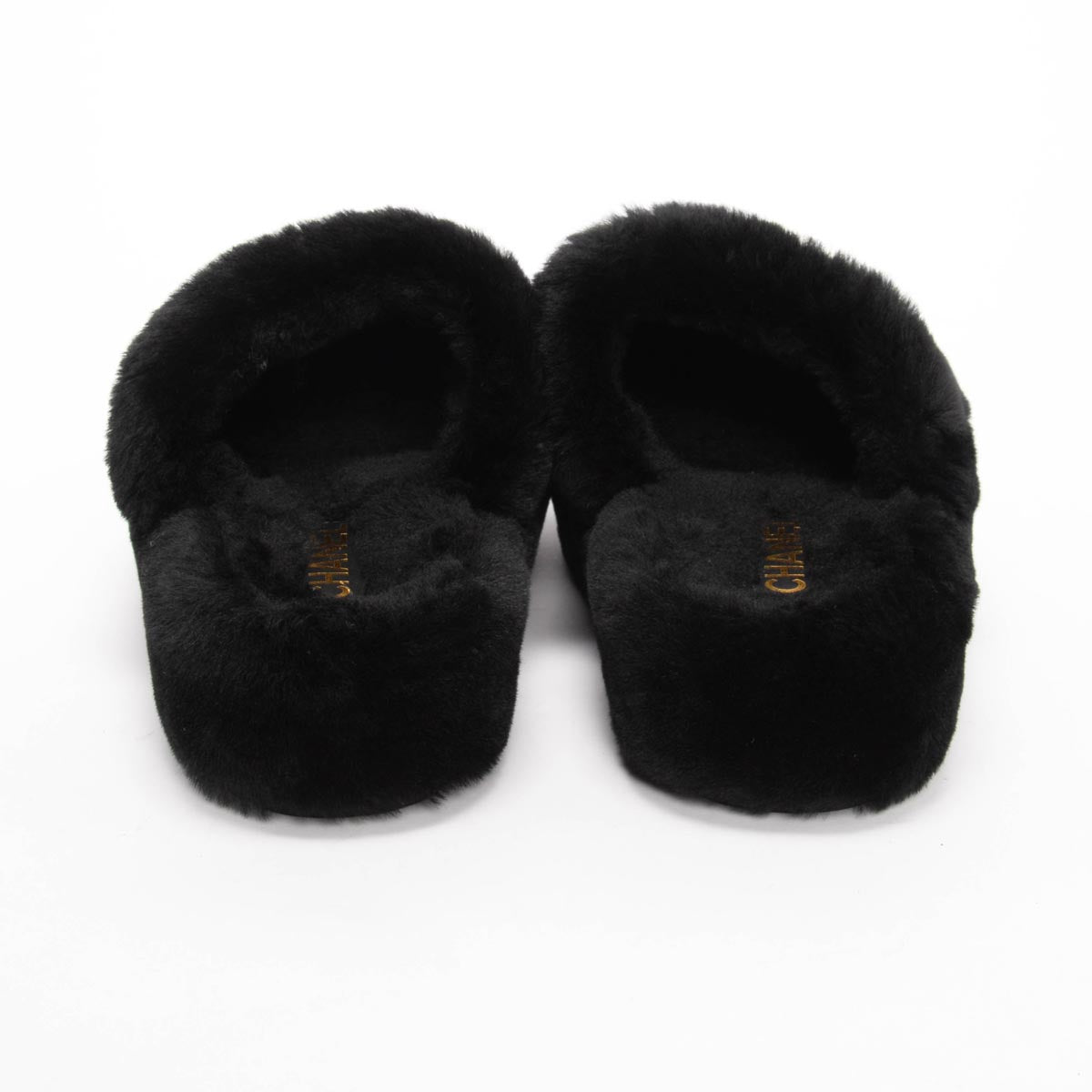 Chanel Black Shearling CC Travel Slippers & Pouch