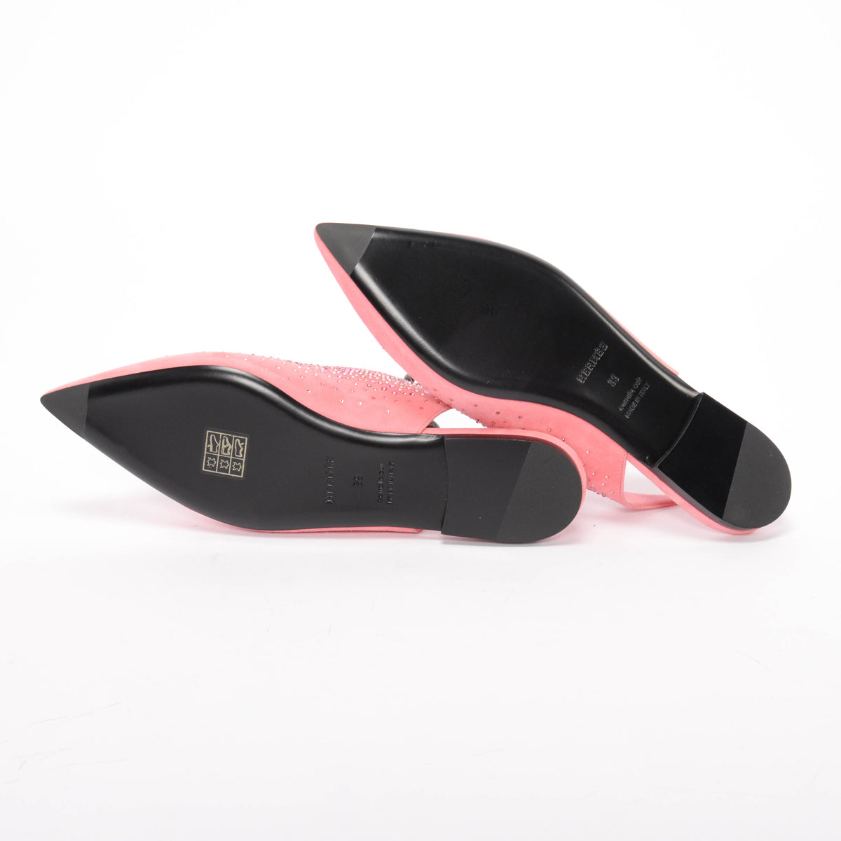 Hermes Rose Jaipur Suede & Strass Brilliante Slingback Flats 39