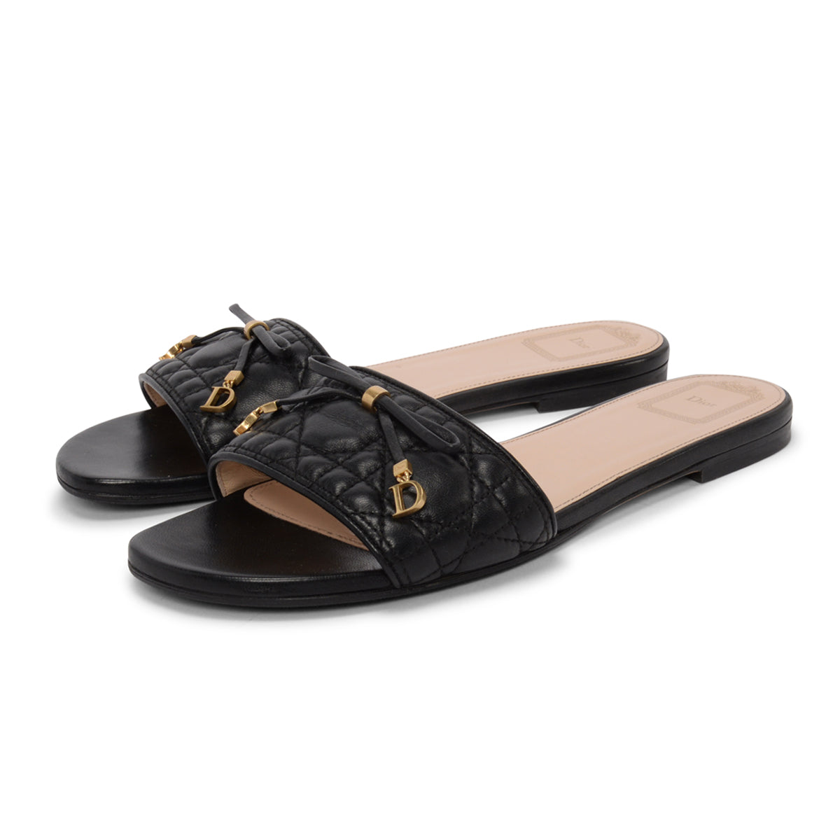 Dior Black Lambskin Dior Cannage Slides 40