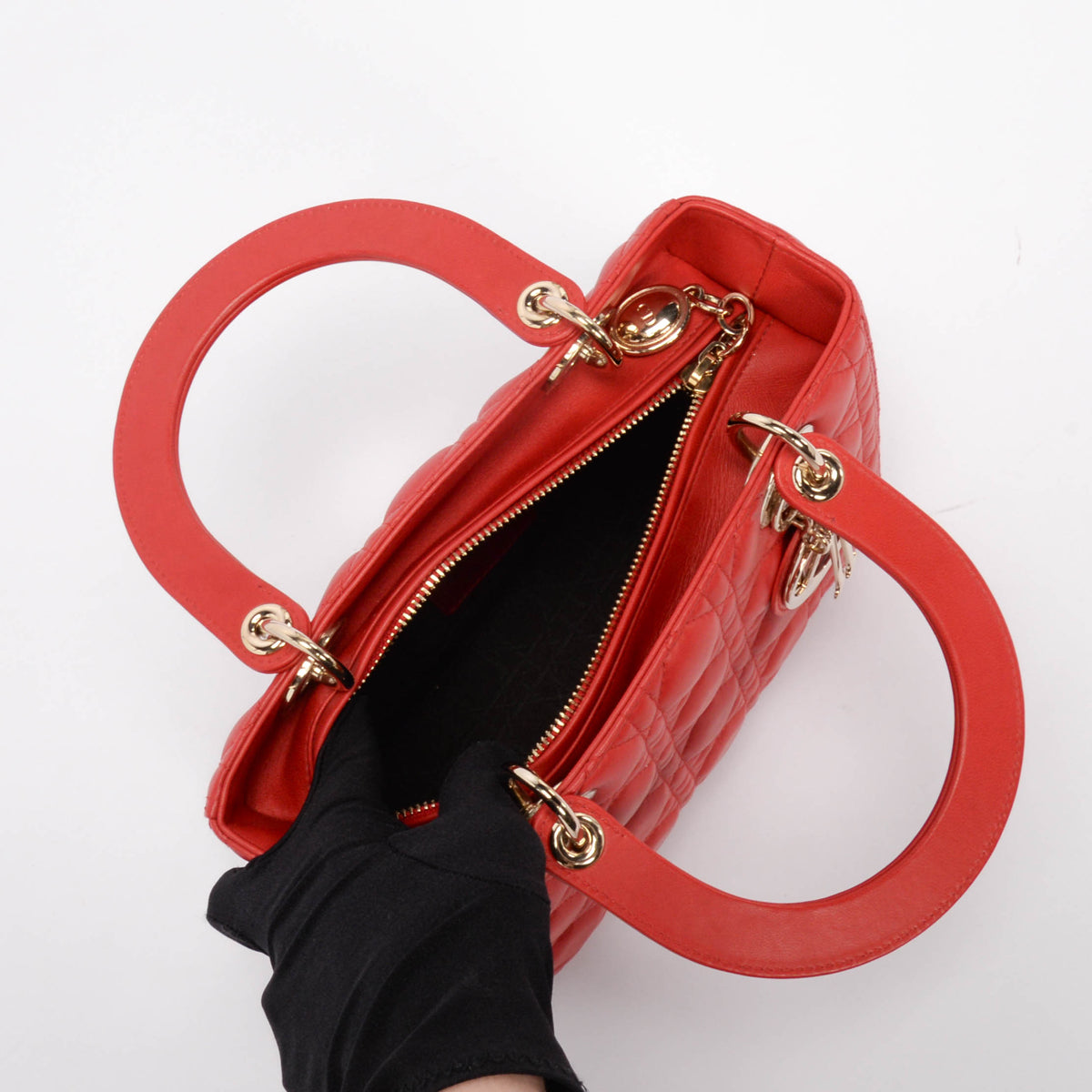 Dior Red Lambskin Cannage Medium Lady Dior Bag