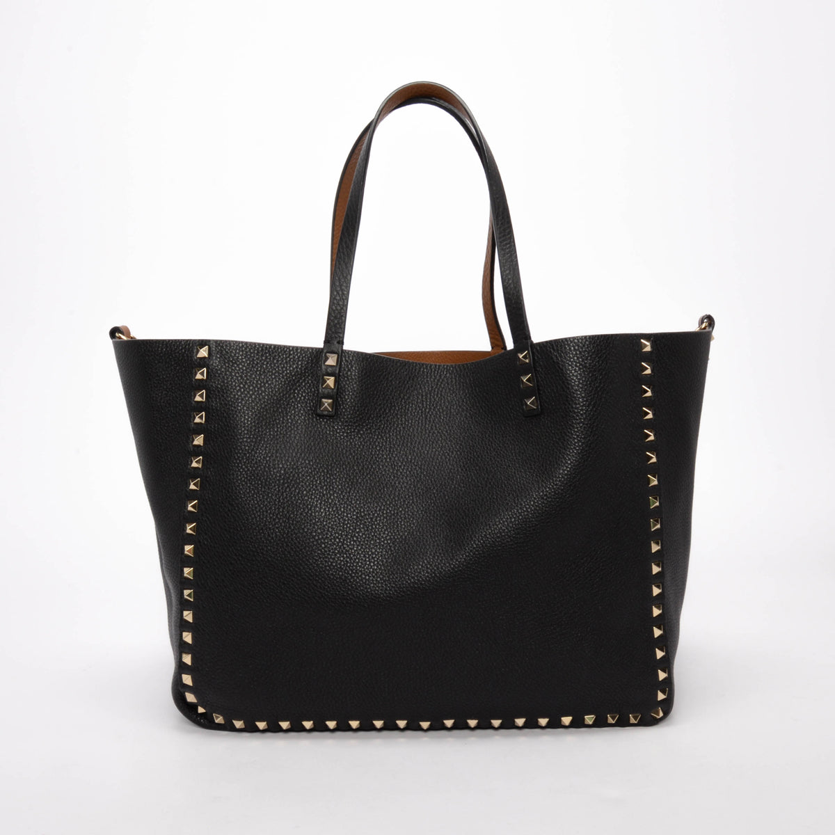 Valentino Black & Tan Grained Calfskin Reversible Rockstud Tote