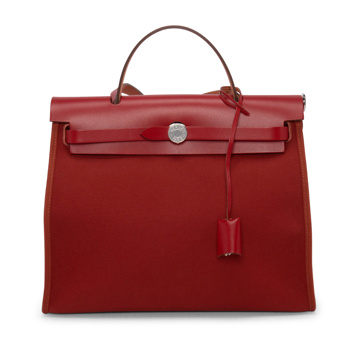 Hermes Rouge Piment Leather & Officier Canvas Herbag 31 Bag