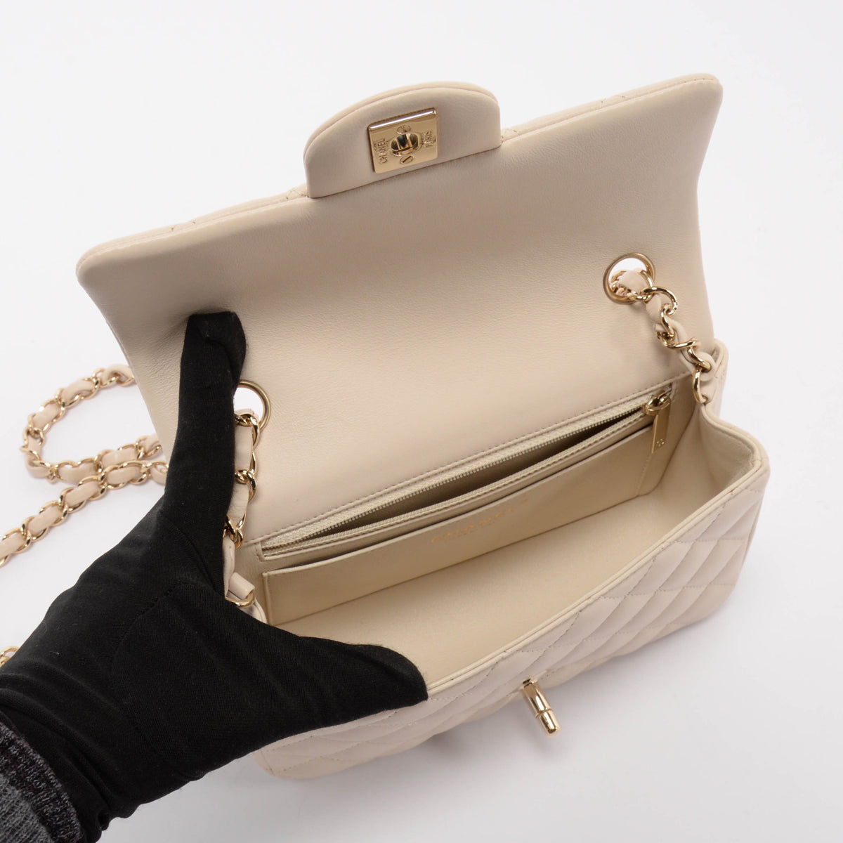 Chanel Ivory Lambskin Mini Rectangular Flap Bag