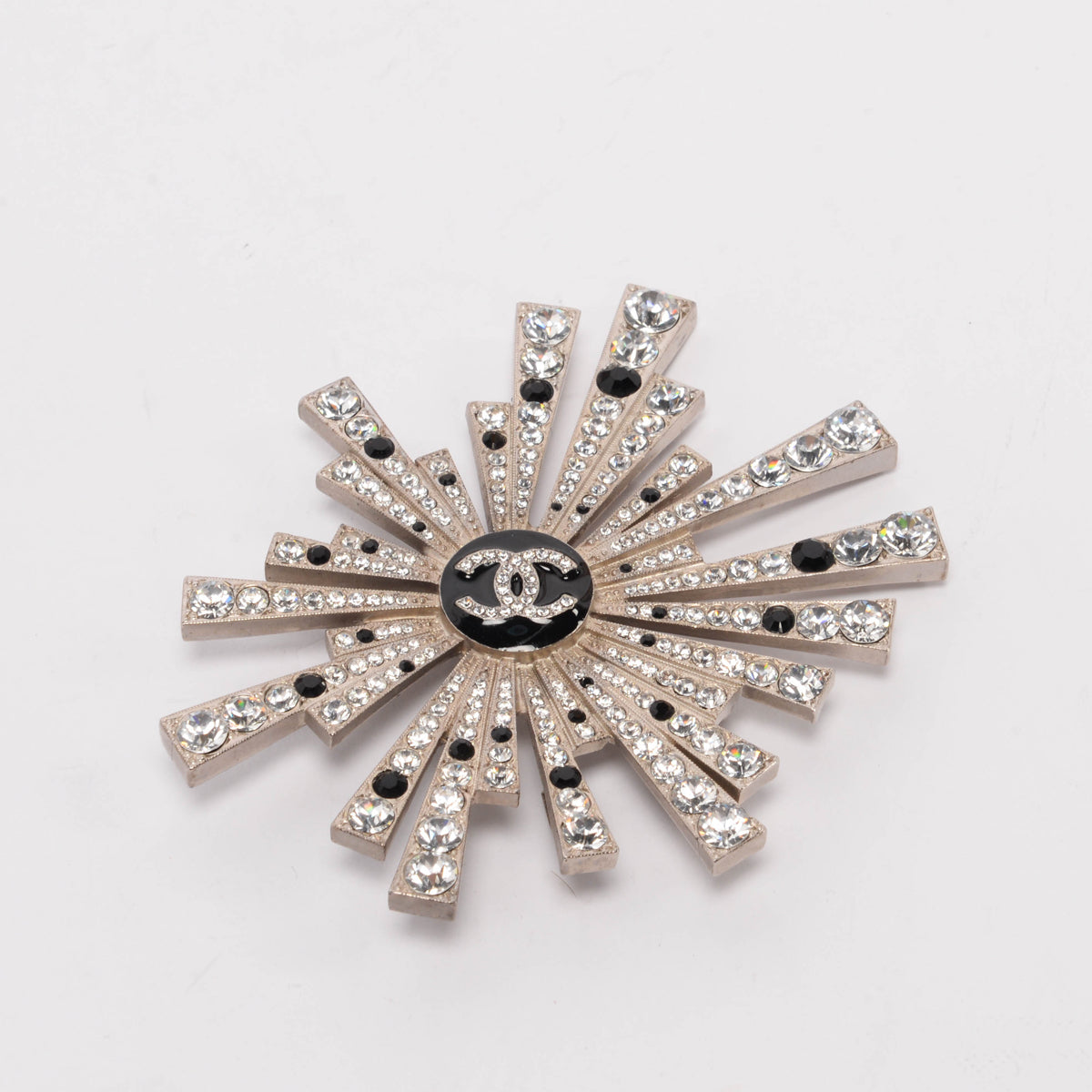 Chanel Vintage Silver Crystal CC Starburst Brooch