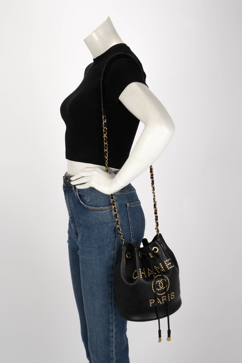 Chanel Black Caviar Small Deauville Bucket Bag