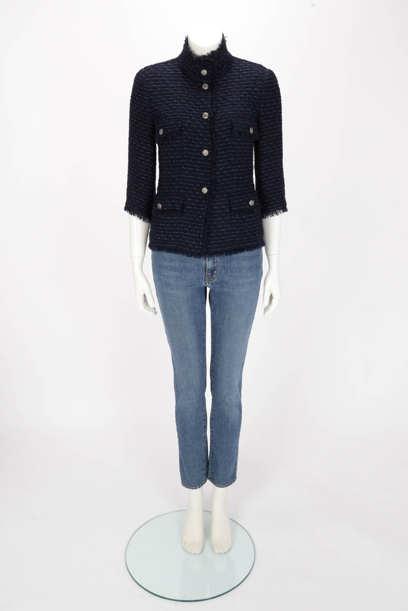 Chanel Navy Fantasy Tweed Four Pocket Jacket FR 38