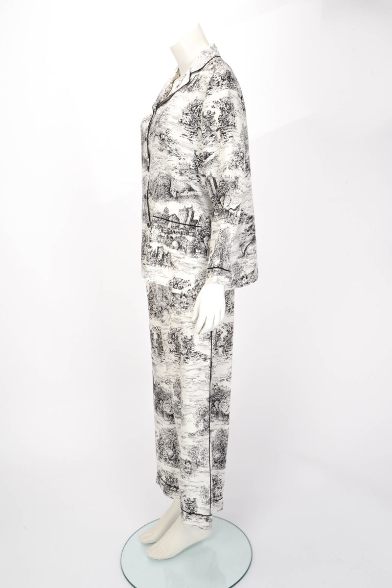 Dior White & Black Silk Toile de Jouy Chez Moi Set FR 36