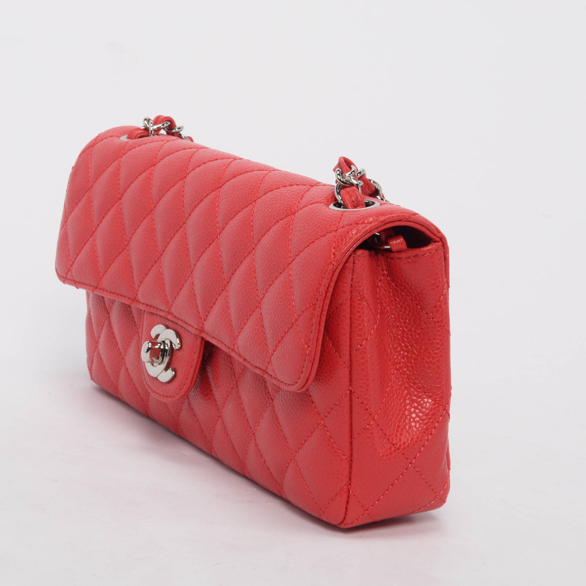 Chanel Red Caviar Leather East West Flap Bag